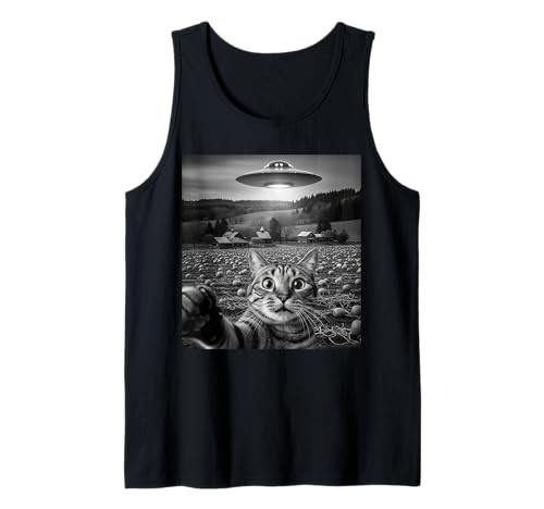 Lustige Katze Selfie mit Alien UFO Halloween Katze für Männer Frauen Tank Top von Funny Cat Selfie Alien UFO Halloween Pumpkin