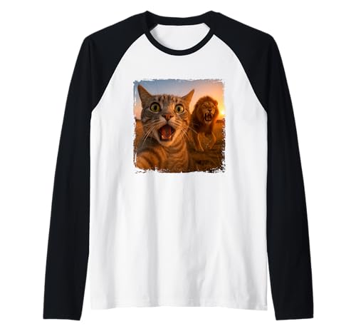 Lustiges Katzen-Selfie mit Löwe, Katze, Meme für Männer, Frauen, Kinder Raglan von Funny Cat Selfie Meme for Men Women Kids