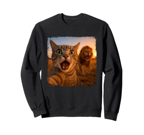 Lustiges Katzen-Selfie mit Löwe, Katze, Meme für Männer, Frauen, Kinder Sweatshirt von Funny Cat Selfie Meme for Men Women Kids