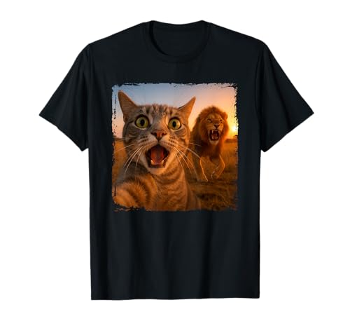 Lustiges Katzen-Selfie mit Löwe, Katze, Meme für Männer, Frauen, Kinder T-Shirt von Funny Cat Selfie Meme for Men Women Kids