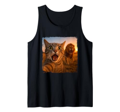 Lustiges Katzen-Selfie mit Löwe, Katze, Meme für Männer, Frauen, Kinder Tank Top von Funny Cat Selfie Meme for Men Women Kids