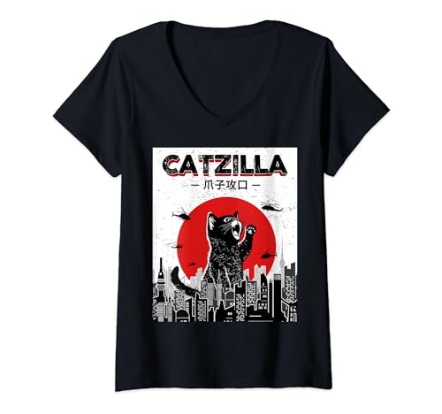 Damen Katzenhemden für Männer/Frauen – Lustige Katzen-Shirts für Katze Papa/Mama T-Shirt mit V-Ausschnitt Damen Katzenhemden für Männer/Frauen – Lustige Katzen-Shirts für Katze Papa/Mama T-Shirt mit V-Ausschnitt von Funny Cat Shirts, Catzilla, Movies Cat Shirts