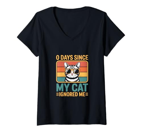 Damen 0 Tage, seit Meine Katze Mich ignoriert hat Cat Lover T-Shirt mit V-Ausschnitt Damen 0 Tage, seit Meine Katze Mich ignoriert hat Cat Lover T-Shirt mit V-Ausschnitt von Funny Cat Shirts For Men Women Gift
