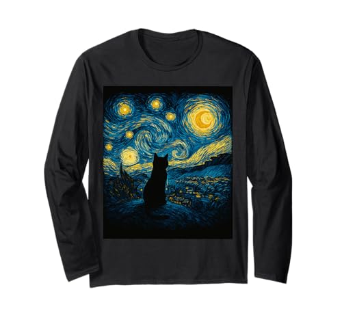 Black Starry Van Gogh Katze für Katzenliebhaber Katze Mama Katze Papa Langarmshirt Black Starry Van Gogh Katze für Katzenliebhaber Katze Mama Katze Papa Langarmshirt von Funny Cat Starry,Night Van, Gogh Shirts for Women