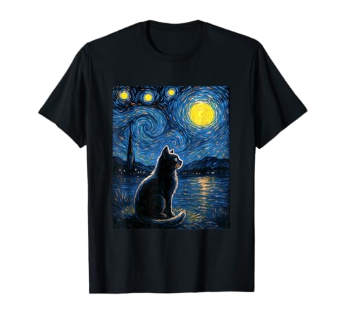 Black Cats Lover Starry Night Mama Papa Kinder Herren Jugend Damen T-Shirt von Funny Cat Starry Night For Women Girls Lovers