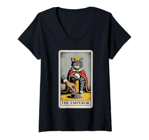 Damen The Emperor Cat Tarotkarte Katzenliebhaber Lustige Katze T-Shirt mit V-Ausschnitt Damen The Emperor Cat Tarotkarte Katzenliebhaber Lustige Katze T-Shirt mit V-Ausschnitt von Funny Cat Tarot Card