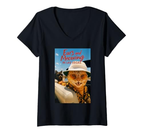 Damen Lustige Ohren und Miauen in Las Vegas Katze T-Shirt mit V-Ausschnitt Damen Lustige Ohren und Miauen in Las Vegas Katze T-Shirt mit V-Ausschnitt von Funny Cat Vegas Meow Voyage Adventure