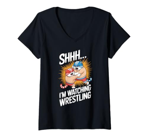Damen Psst, ich schaue Wrestling Funny Cats Wrestling Lovers T-Shirt mit V-Ausschnitt Damen Psst, ich schaue Wrestling Funny Cats Wrestling Lovers T-Shirt mit V-Ausschnitt von Funny Cat Wrestling Events Enthusiast
