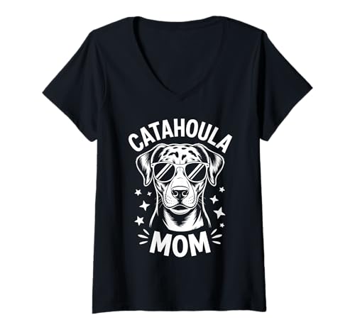 Damen Catahoula Mom Lustiger Catahoula Leopardenhund T-Shirt mit V-Ausschnitt von Funny Catahoula Mom Catahoula Leopard Dog Design