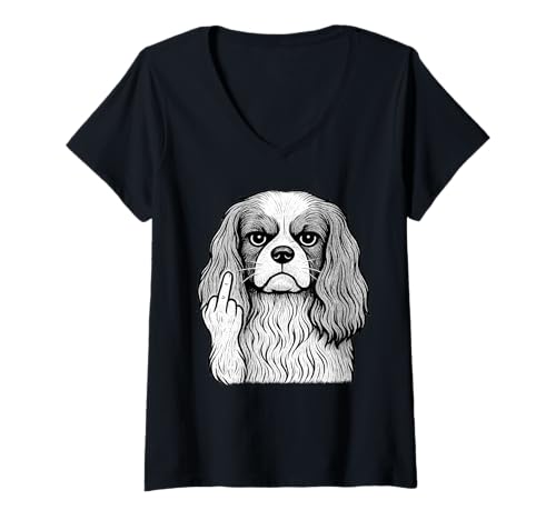 Damen Cavalier King Charles Spaniel Mittelfinger sarkastischer Hund T-Shirt mit V-Ausschnitt Damen Cavalier King Charles Spaniel Mittelfinger sarkastischer Hund T-Shirt mit V-Ausschnitt von Funny Cavalier Flipping Off Dog Designs