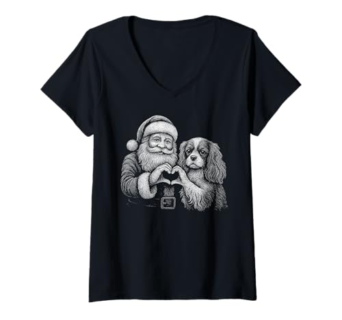 Damen Cavalier King Charles Spaniel Weihnachtsmann Weihnachten Hund T-Shirt mit V-Ausschnitt Damen Cavalier King Charles Spaniel Weihnachtsmann Weihnachten Hund T-Shirt mit V-Ausschnitt von Funny Cavalier Holiday Dog Designs