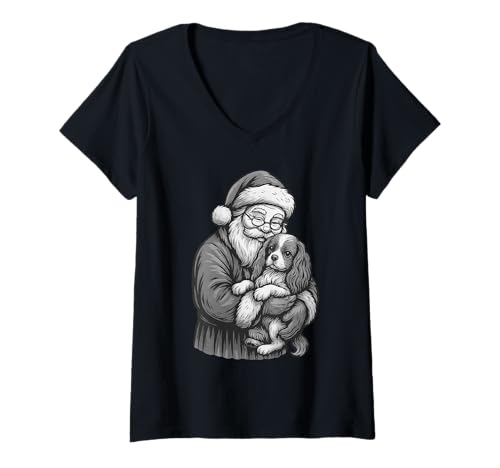 Damen Cavalier King Charles Spaniel Weihnachtsmann Weihnachten Hund T-Shirt mit V-Ausschnitt Damen Cavalier King Charles Spaniel Weihnachtsmann Weihnachten Hund T-Shirt mit V-Ausschnitt von Funny Cavalier Holiday Dog Designs