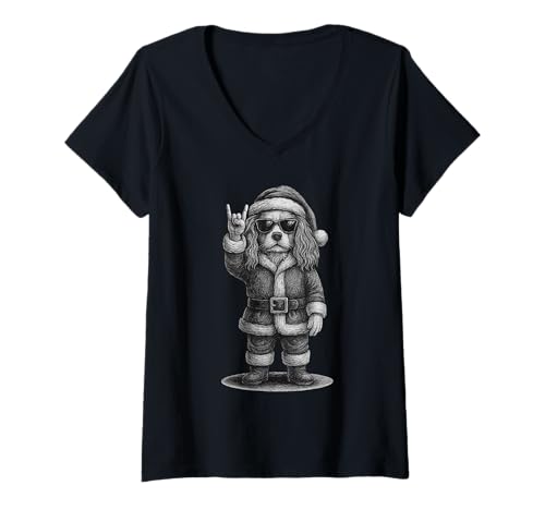 Damen Cavalier King Charles Spaniel Rockmusik Weihnachten Hundeliebhaber T-Shirt mit V-Ausschnitt Damen Cavalier King Charles Spaniel Rockmusik Weihnachten Hundeliebhaber T-Shirt mit V-Ausschnitt von Funny Cavalier Rock And Roll Dog Designs