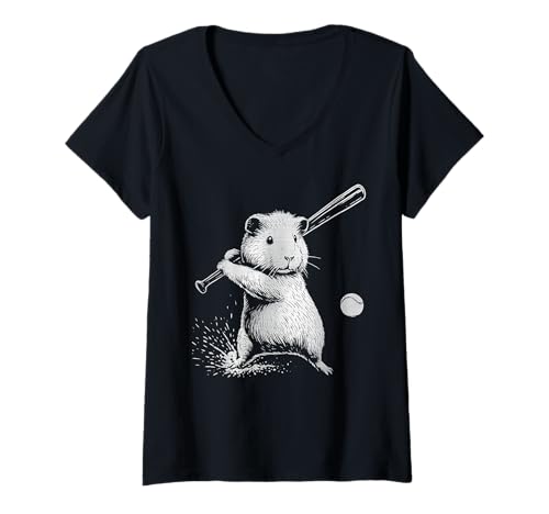 Damen Meerschweinchen-Baseball-Sporttierliebhaber T-Shirt mit V-Ausschnitt Damen Meerschweinchen-Baseball-Sporttierliebhaber T-Shirt mit V-Ausschnitt von Funny Cavy Baseball Player Pet Designs