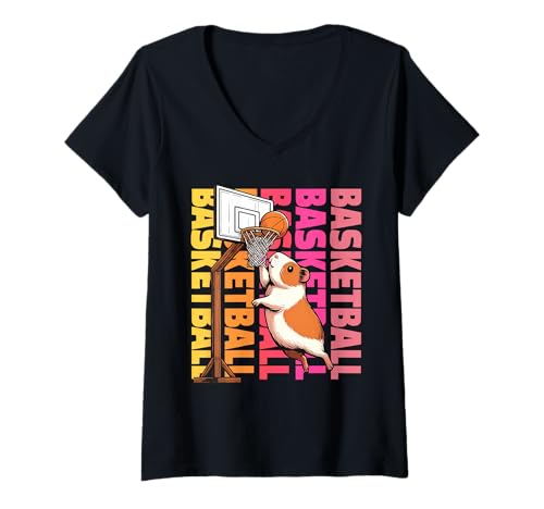 Damen Meerschweinchen-Basketball-Sporttierliebhaber T-Shirt mit V-Ausschnitt Damen Meerschweinchen-Basketball-Sporttierliebhaber T-Shirt mit V-Ausschnitt von Funny Cavy Basketball Player Pet Designs