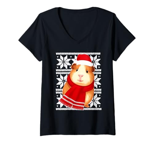 Damen Meerschweinchen Hässliche Weihnachten Urlaub Haustier Liebhaber T-Shirt mit V-Ausschnitt Damen Meerschweinchen Hässliche Weihnachten Urlaub Haustier Liebhaber T-Shirt mit V-Ausschnitt von Funny Cavy Festive Pet Designs