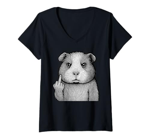 Damen Meerschweinchen Mittelfinger sarkastischer Tierliebhaber T-Shirt mit V-Ausschnitt Damen Meerschweinchen Mittelfinger sarkastischer Tierliebhaber T-Shirt mit V-Ausschnitt von Funny Cavy Flipping Off Pet Designs