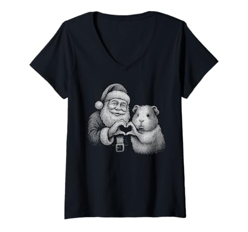 Damen Meerschweinchen Weihnachtsmann Herzform Weihnachten Haustier Liebhaber T-Shirt mit V-Ausschnitt Damen Meerschweinchen Weihnachtsmann Herzform Weihnachten Haustier Liebhaber T-Shirt mit V-Ausschnitt von Funny Cavy Holiday Pet Designs