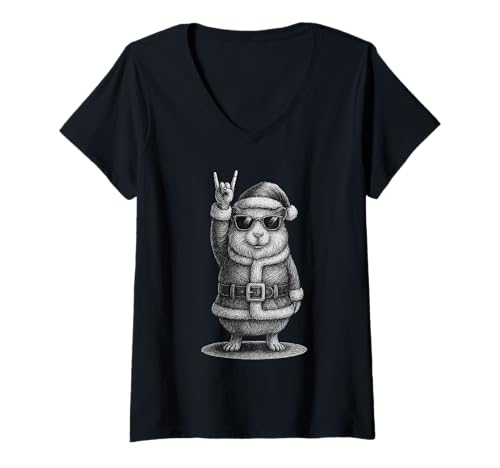 Damen Meerschweinchen Rock Musik Weihnachten Pet Lover T-Shirt mit V-Ausschnitt Damen Meerschweinchen Rock Musik Weihnachten Pet Lover T-Shirt mit V-Ausschnitt von Funny Cavy Rock And Roll Pet Designs
