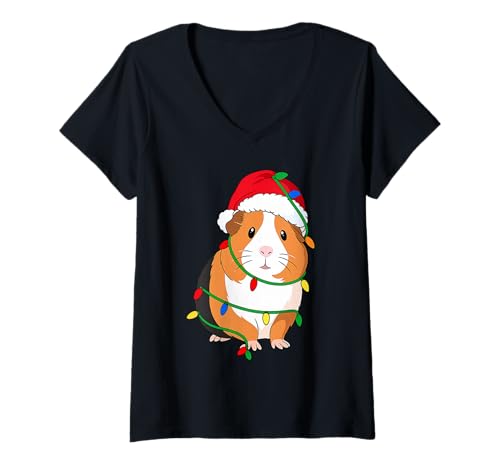 Damen Meerschweinchen-Weihnachtsbaum-Lichter, Urlaub, Haustierliebhaber T-Shirt mit V-Ausschnitt Damen Meerschweinchen-Weihnachtsbaum-Lichter, Urlaub, Haustierliebhaber T-Shirt mit V-Ausschnitt von Funny Cavy Xmas Tree Pet Designs