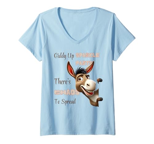 Damen Giddy Up Sparkle Farts Es gibt Chaos, um Esel zu verteilen, lustig T-Shirt mit V-Ausschnitt von Funny Chaos Spread Farts Giddy Sparkle Donkey Tee