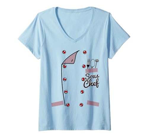 Damen Sous Chef Jacke Lustige Faux Kostüm Idee für Köche T-Shirt mit V-Ausschnitt Damen Sous Chef Jacke Lustige Faux Kostüm Idee für Köche T-Shirt mit V-Ausschnitt von Funny Chef Great Cook Gift Idea