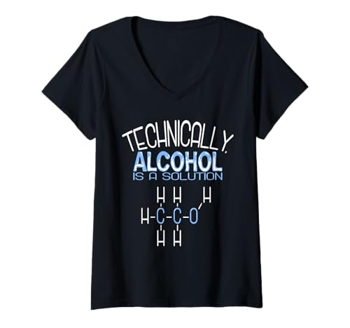 Damen Technisch gesehen ist Alkohol eine Lösung, lustige Chemie T-Shirt mit V-Ausschnitt von Funny Chemistry Lover Gifts