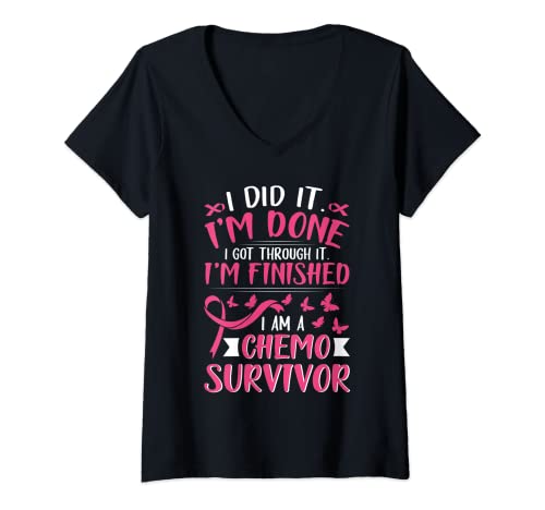 Damen Ich habe es geschafft Ich bin fertig Ich habe es überstanden Fertig Ein Chemo Survivor T-Shirt mit V-Ausschnitt von Funny Chemo Survivor Gift Shirts