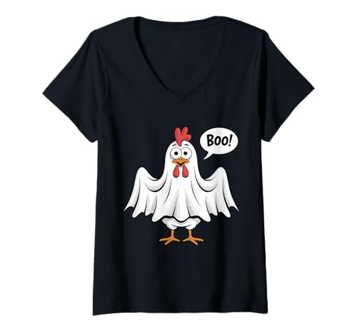 Damen Lustiges Halloween Huhn Boo Süßes Kostüm T-Shirt mit V-Ausschnitt Damen Lustiges Halloween Huhn Boo Süßes Kostüm T-Shirt mit V-Ausschnitt von Funny Chicken Boo Halloween