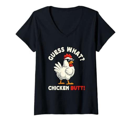 Damen Guess What Chicken Butt Meme Funny Chicken Farmer T-Shirt mit V-Ausschnitt Damen Guess What Chicken Butt Meme Funny Chicken Farmer T-Shirt mit V-Ausschnitt von Funny Chicken Butt Meme Tops ...