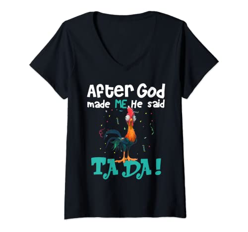 Damen After God Made Me He Said Ta-Da Huhn Lustiges Geschenk T-Shirt mit V-Ausschnitt Damen After God Made Me He Said Ta-Da Huhn Lustiges Geschenk T-Shirt mit V-Ausschnitt von Funny Chicken Design Co.