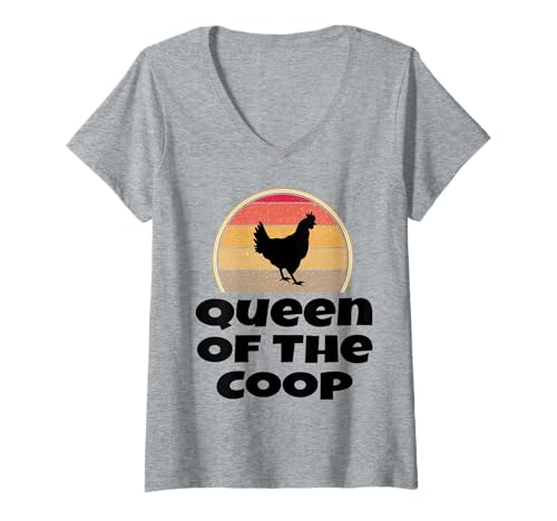 Damen Queen of The Coop Lustiges Retro-Huhn Bauernhof-Geschenk T-Shirt mit V-Ausschnitt Damen Queen of The Coop Lustiges Retro-Huhn Bauernhof-Geschenk T-Shirt mit V-Ausschnitt von Funny Chicken Farmer Gifts