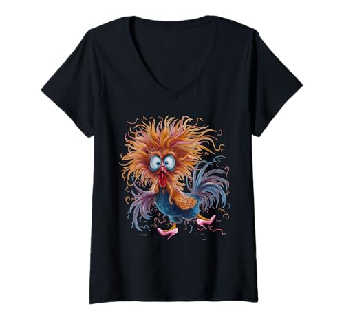 Damen Crazy Chicken in Pink Heels Farbe T-Shirt mit V-Ausschnitt Damen Crazy Chicken in Pink Heels Farbe T-Shirt mit V-Ausschnitt von Funny Chicken Funny Farm Animal