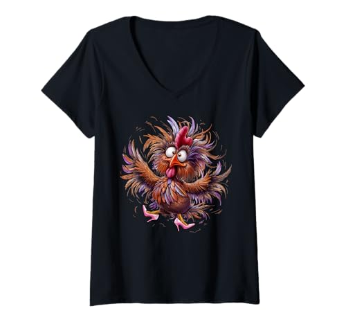 Damen Crazy Chicken in Pink Heels Farbe T-Shirt mit V-Ausschnitt Damen Crazy Chicken in Pink Heels Farbe T-Shirt mit V-Ausschnitt von Funny Chicken Funny Farm Animal