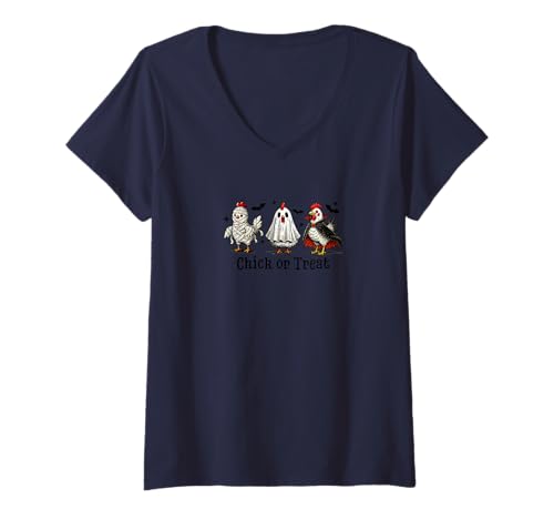 Damen Lustiges Huhn Halloween Küken oder Leckerli T-Shirt mit V-Ausschnitt Damen Lustiges Huhn Halloween Küken oder Leckerli T-Shirt mit V-Ausschnitt von Funny Chicken Halloween Chick Or Treat