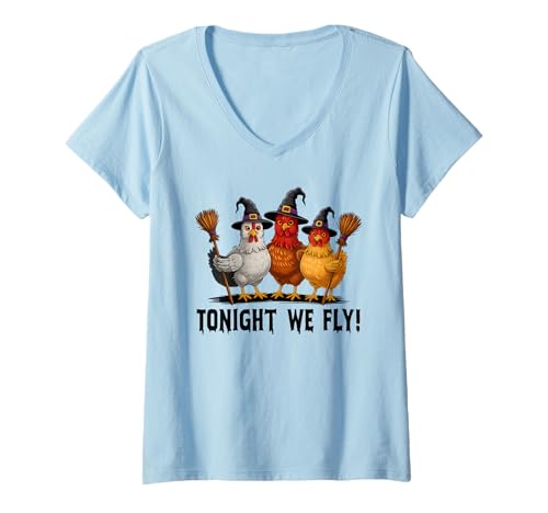 Damen Spooky Season Tonight We Fly Funny Chicken Halloween Costume T-Shirt mit V-Ausschnitt Damen Spooky Season Tonight We Fly Funny Chicken Halloween Costume T-Shirt mit V-Ausschnitt von Funny Chicken Halloween Tonight We Fly
