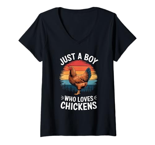 Damen Just a Boy Who Loves Chickens Retro Bauernhoftier Kinder Huhn T-Shirt mit V-Ausschnitt Damen Just a Boy Who Loves Chickens Retro Bauernhoftier Kinder Huhn T-Shirt mit V-Ausschnitt von Funny Chicken Lover Apparel for Men Women