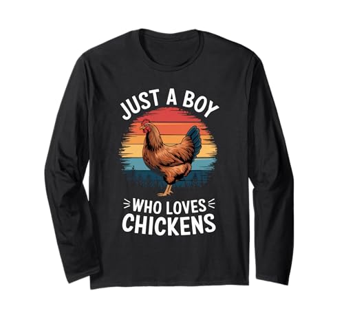 Just a Boy Who Loves Chickens Retro Bauernhoftier Kinder Huhn Langarmshirt Just a Boy Who Loves Chickens Retro Bauernhoftier Kinder Huhn Langarmshirt von Funny Chicken Lover Apparel for Men Women
