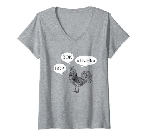 Damen Lustiges Huhn Bok Bok Bitches Rooster T-Shirt mit V-Ausschnitt von Funny Chicken Poultry Bok Bok Apparel