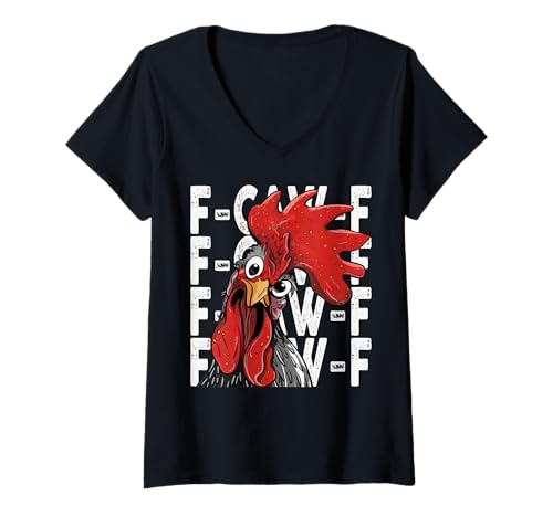 Damen F-Caw-F Lustiges Huhn-Humor Hahn-Zitat für Männer und Frauen T-Shirt mit V-Ausschnitt von Funny Chicken Rooster Meme F-Caw-F Humor
