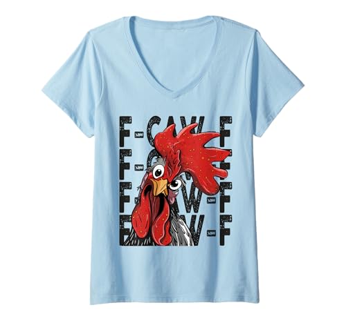 Damen F-Caw-F Lustiges Huhn-Humor Hahn-Zitat für Männer und Frauen T-Shirt mit V-Ausschnitt von Funny Chicken Rooster Meme F-Caw-F Humor