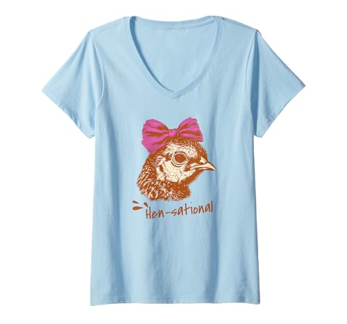 Damen Lustiges Huhn Humor Shirts Hen-Sational Henne mit rosa Schleife T-Shirt mit V-Ausschnitt Damen Lustiges Huhn Humor Shirts Hen-Sational Henne mit rosa Schleife T-Shirt mit V-Ausschnitt von Funny Chicken Shirts by Southerngal
