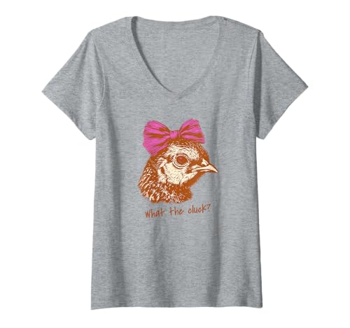 Damen Lustiges Huhn Humor Shirts What The Cluck? Henne mit Schleife T-Shirt mit V-Ausschnitt Damen Lustiges Huhn Humor Shirts What The Cluck? Henne mit Schleife T-Shirt mit V-Ausschnitt von Funny Chicken Shirts by Southerngal