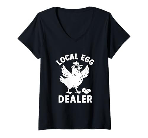 Damen Lokaler Eierhändler Hühnerbauer T-Shirt mit V-Ausschnitt Damen Lokaler Eierhändler Hühnerbauer T-Shirt mit V-Ausschnitt von Funny Chicken Tees