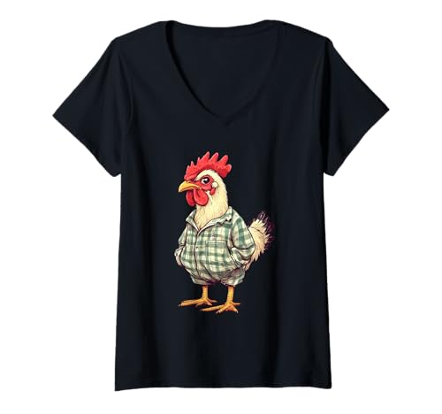 Damen Funny Chicken Wearing Pajamas T-Shirt mit V-Ausschnitt von Funny Chicken Wearing Pajamas Apparel