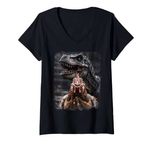 Damen Chicken Vs Dinosaurier Lustiges Huhn Gruseliger T-Rex T-Shirt mit V-Ausschnitt Damen Chicken Vs Dinosaurier Lustiges Huhn Gruseliger T-Rex T-Shirt mit V-Ausschnitt von Funny Chicken and Dinosaur Gifts