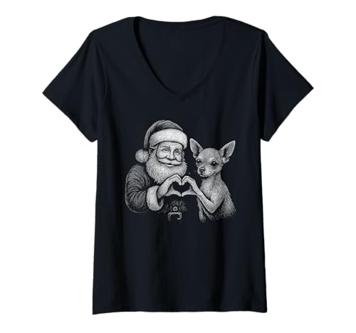 Damen Chihuahua Weihnachtsmann Herzform Weihnachten Hundeliebhaber T-Shirt mit V-Ausschnitt Damen Chihuahua Weihnachtsmann Herzform Weihnachten Hundeliebhaber T-Shirt mit V-Ausschnitt von Funny Chihuahua Holiday Dog Designs