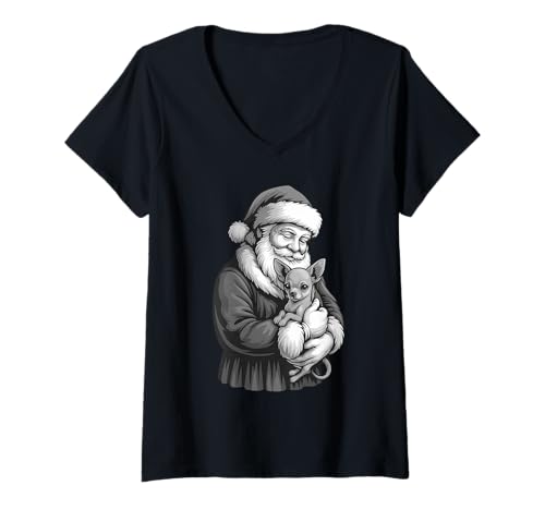 Damen Chihuahua Weihnachtsmann Weihnachten Hundeliebhaber T-Shirt mit V-Ausschnitt Damen Chihuahua Weihnachtsmann Weihnachten Hundeliebhaber T-Shirt mit V-Ausschnitt von Funny Chihuahua Holiday Dog Designs