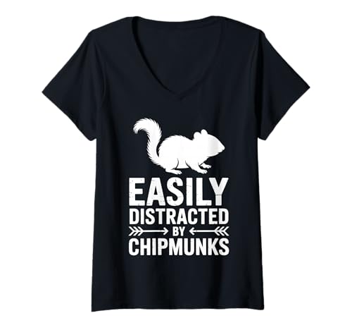 Damen Abgelenkt von Streifenhörnchen Lustiges Streifenhörnchen T-Shirt mit V-Ausschnitt von Funny Chipmunk Cool Chipmunks Design