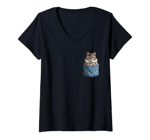 Damen Niedliche Chipmunk-Liebhaber T-Shirt mit V-Ausschnitt Damen Niedliche Chipmunk-Liebhaber T-Shirt mit V-Ausschnitt von Funny Chipmunk in Pocket for Chipmunk Lover